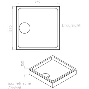 Technische Zeichnung Ottofond Wannenträger Plateau 90x90 cm für Duschwanne, Maße und Ansichten.