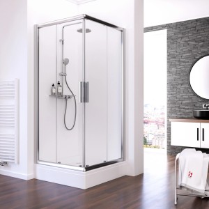 Schulte ExpressPlus Eckeinstieg Duschkabine Kristall/Trend mit Duschwanne, 185x90cm.