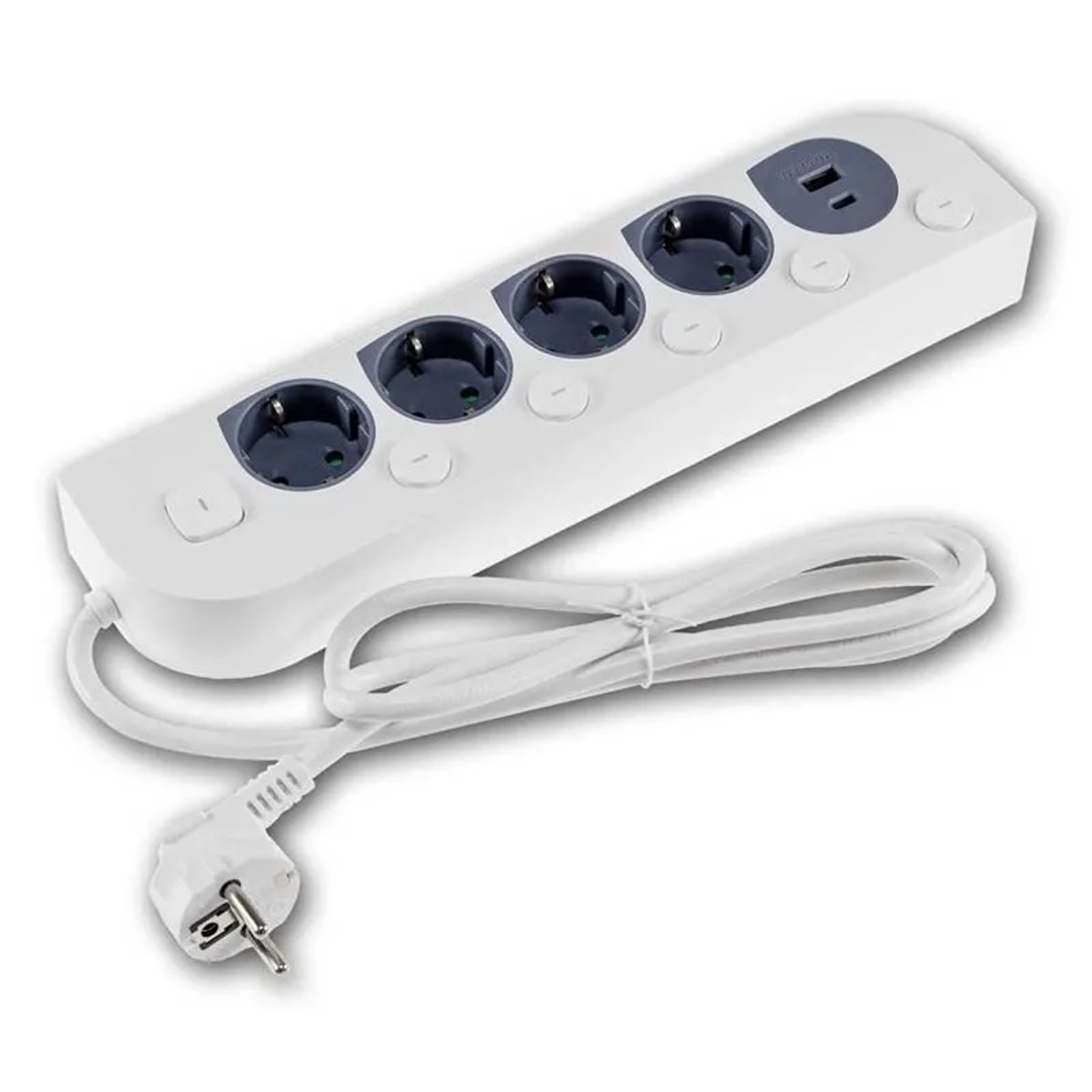 ChiliTec 4-Fach Steckdosenleiste USB-A C Einzelschaltun