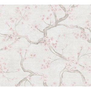 A.S. Creation Vliestapete mit zartem Blütenmuster in Creme und Rosa.