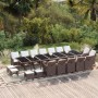 Braune 19-tlg. vidaXL Garten-Essgruppe aus Rattan mit Tisch, Stühlen, Hockern und Kissen.