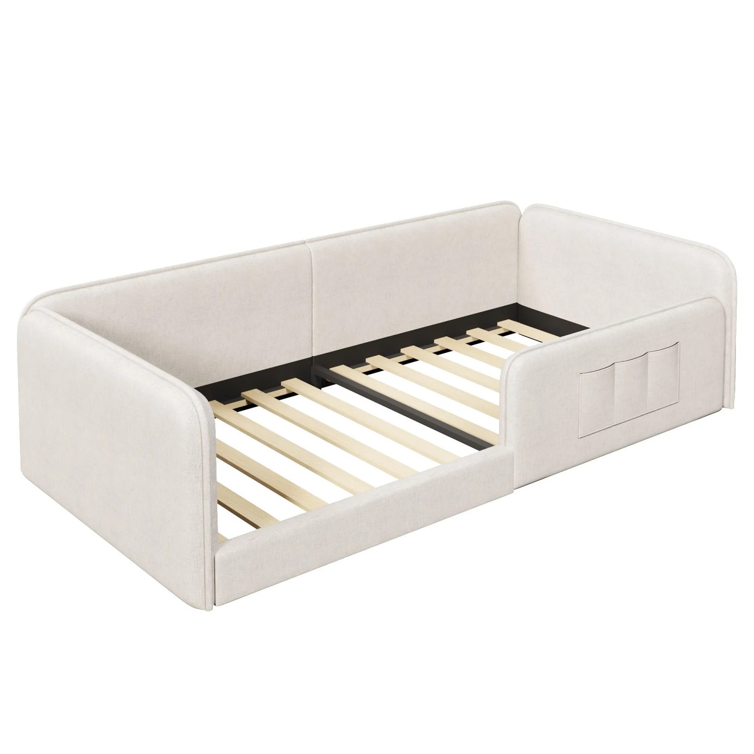 Merax Plattformbett 90x200 cm Mit Leinenbezug Sicherheitsrahmen Beige