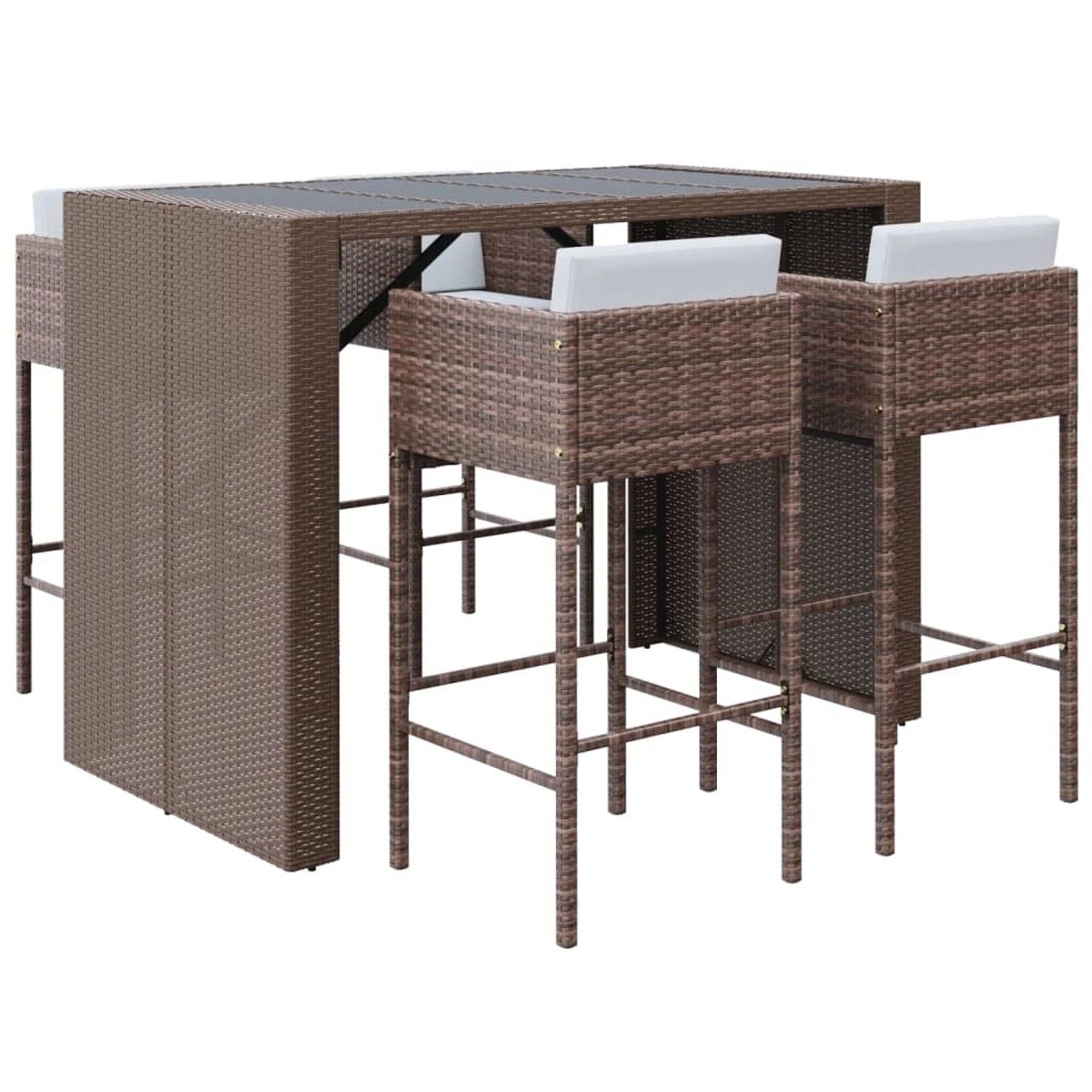 vidaXL 5-tlg Gartenbar-Set mit Kissen Braun Poly Rattan Modell 3
