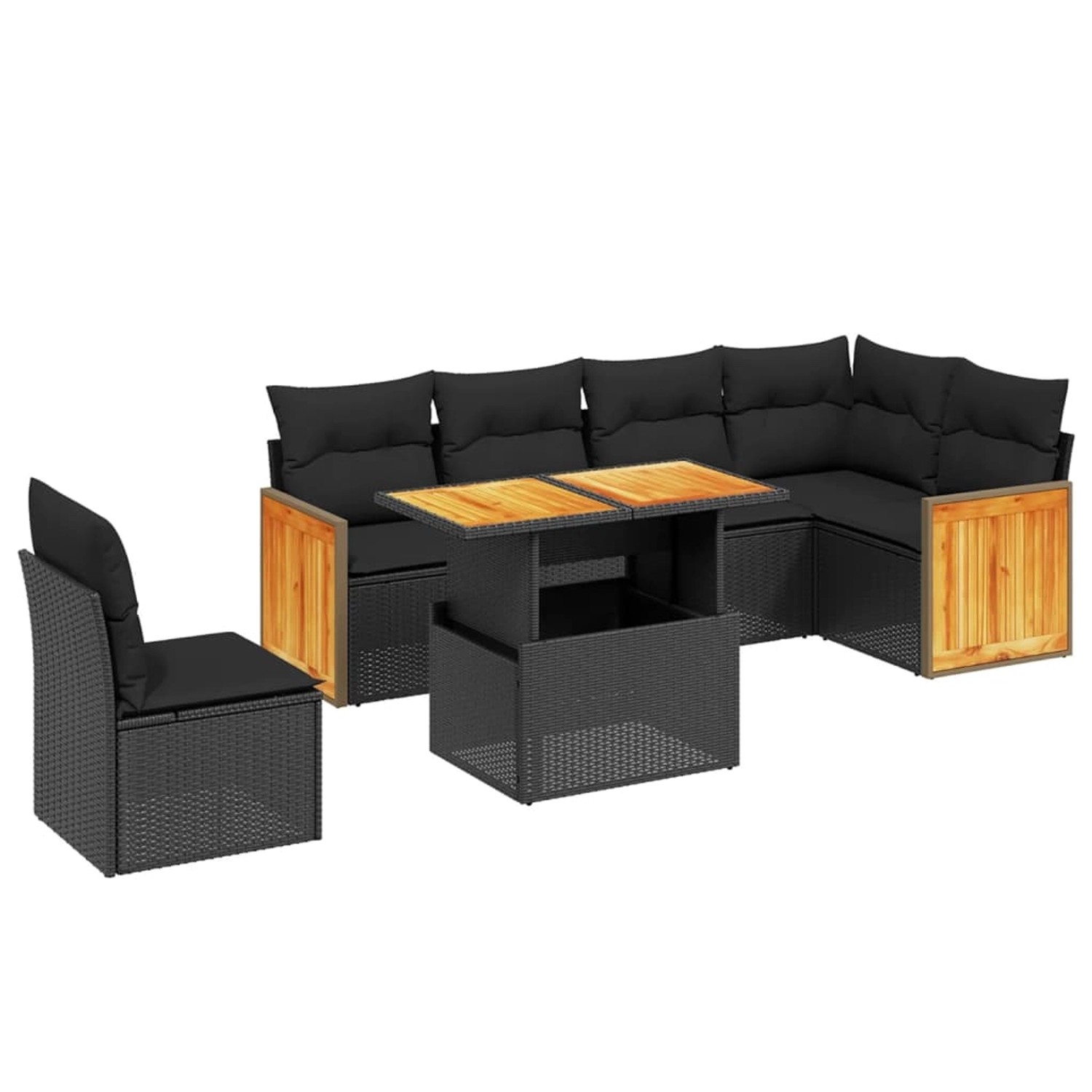 vidaXL 7-Tlg Garten-Sofagarnitur mit Kissen Schwarz Poly Rattan 3273981