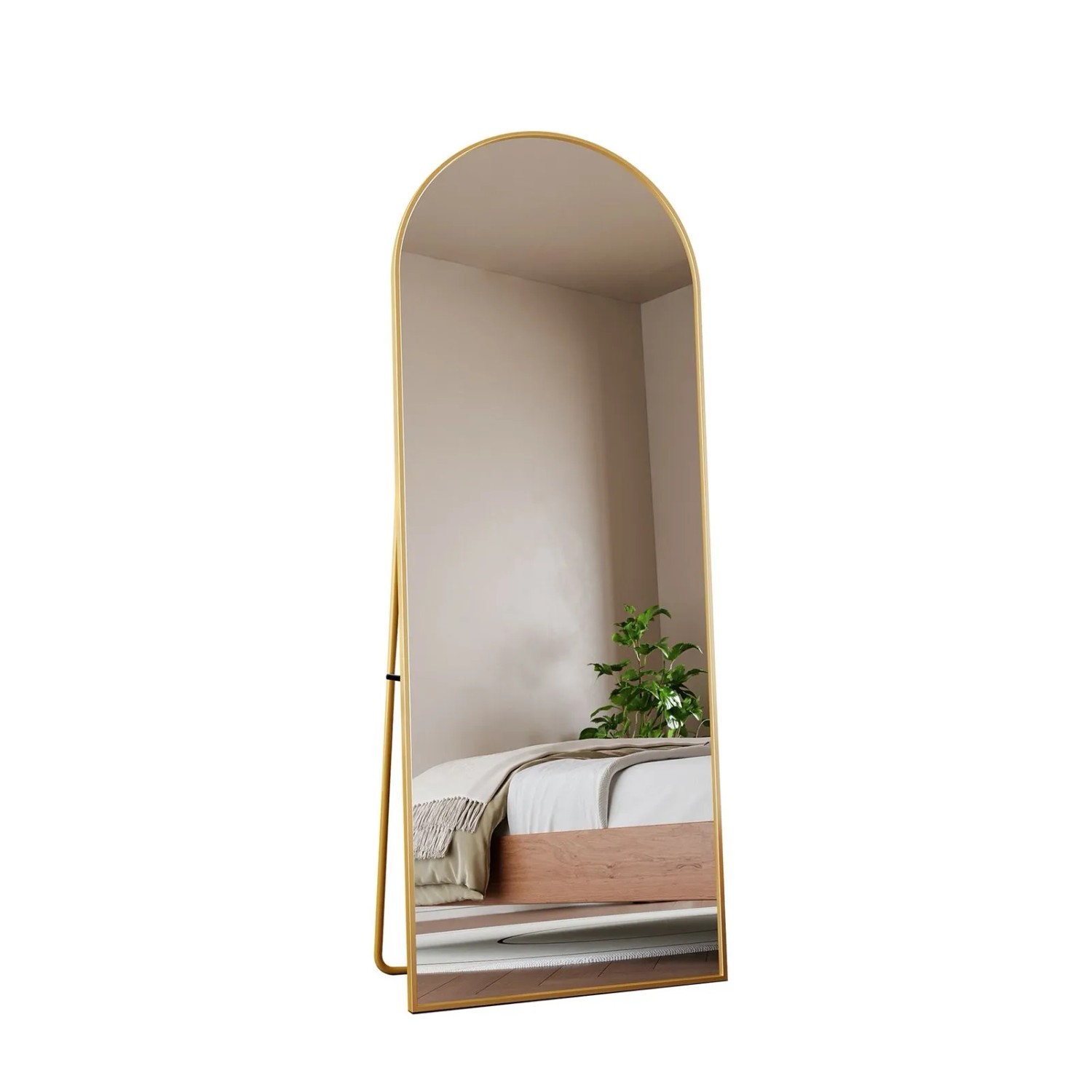 PXloue Ganzkörperspiegel 162x53cm Arched Standspiegel Metallrahmen Gold