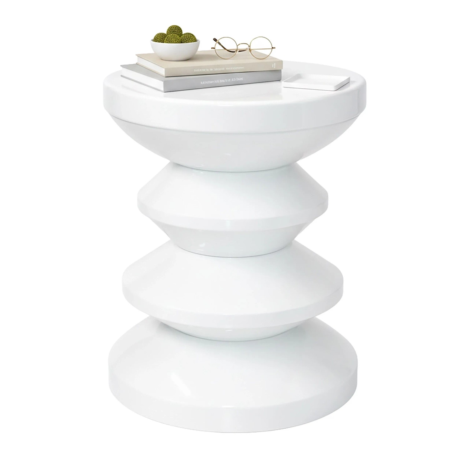 Relaxdays Beistelltisch Eisen Weiß Hochglanz Zickzack-Design 46 cm x 35 cm