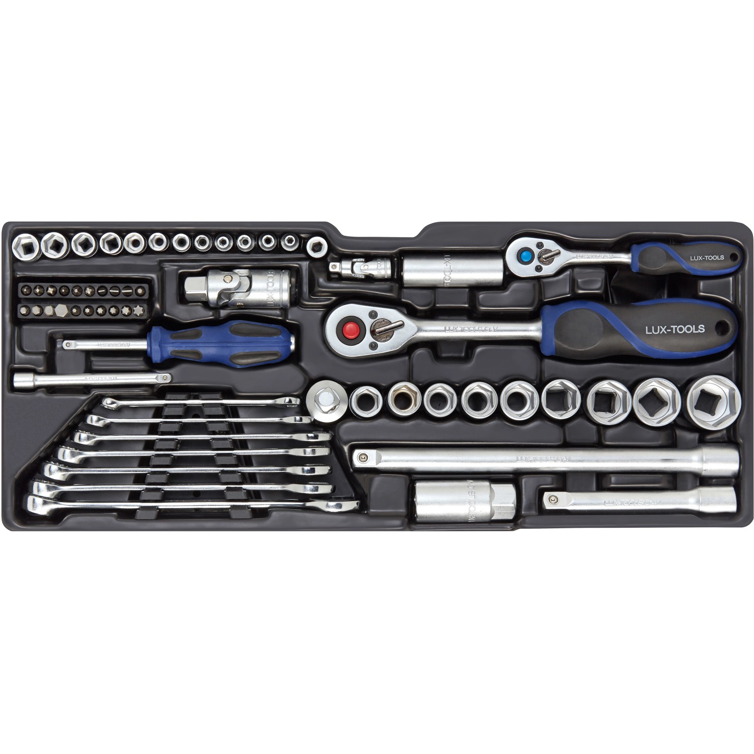 LUX Werkzeugkoffer Comfort, 71-teilig, mit Schraubenschlüsseln, Zangen, Hammer und Schraubendrehern.