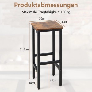 Costway Barhocker 2er Set mit Fußstütze, Vintage-Design, Belastbarkeit 150 kg, Maße.