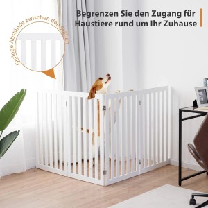 Weißes Costway Absperrgitter, 89 cm hoch, 4 Paneele, als freistehendes Hunde-Trenngitter aus MDF im Raum.