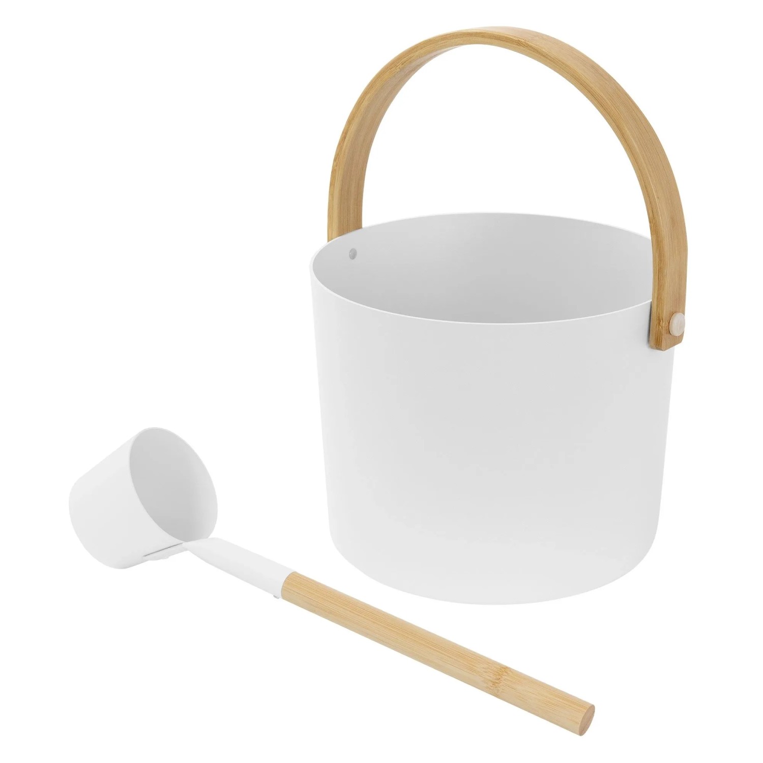 LuxeBath Saunazubehör-Set aus Aluminium Weiß Aufgusskübel Schöpfkelle