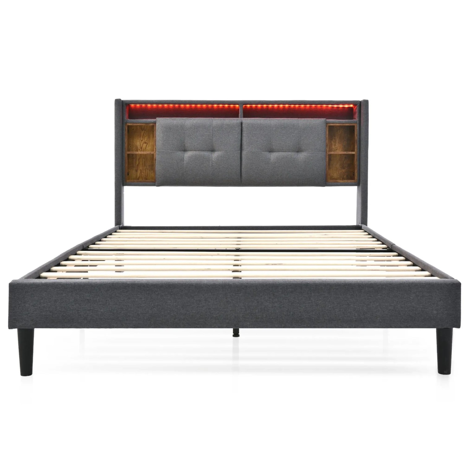 okwish Polsterbett 160x200cm mit USB LED Kopfteil Stauraum Jugendzimmer Grau ohne Matratze