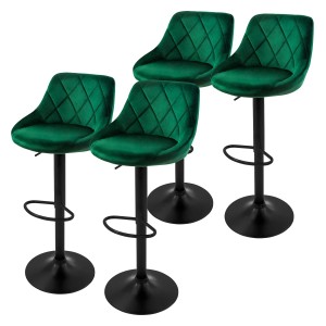 4er Set Barhocker von ML-Design, grünem Samt, gepolstert, drehbar, mit Fußstütze.