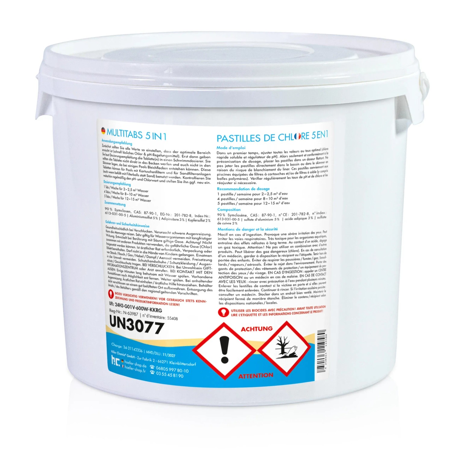 Eimer Bayzid Multitabs 20g 5in1 für Pools, 2 x 5kg, zur Poolpflege.