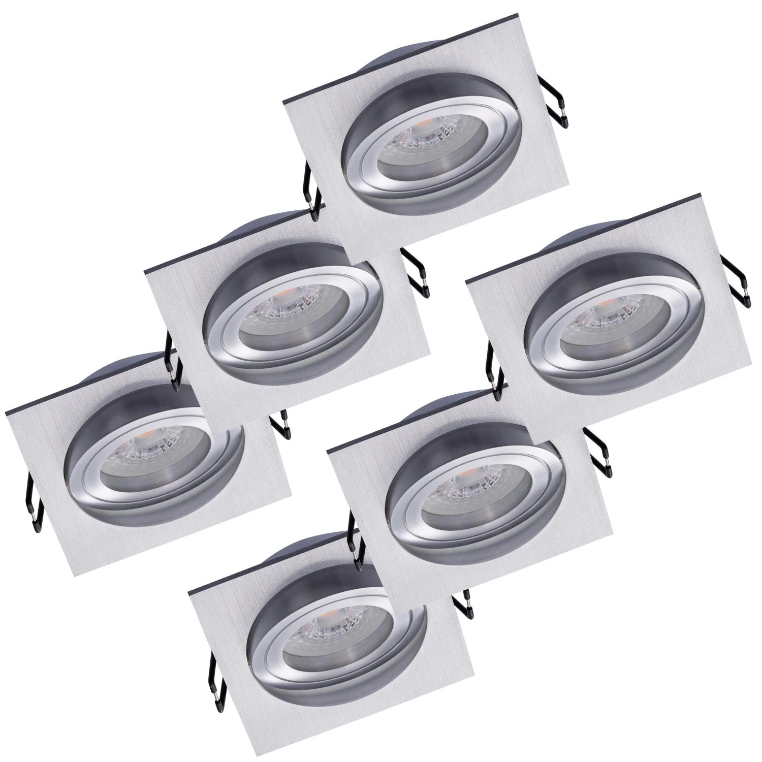Oktaplex Lyon 6er Set LED-Einbaustrahler Ø 80mm Schwenkbar Alu Gebürstet 3-Step-Dimmbar 2700K Warmweiß 4,8W 230V Eckig