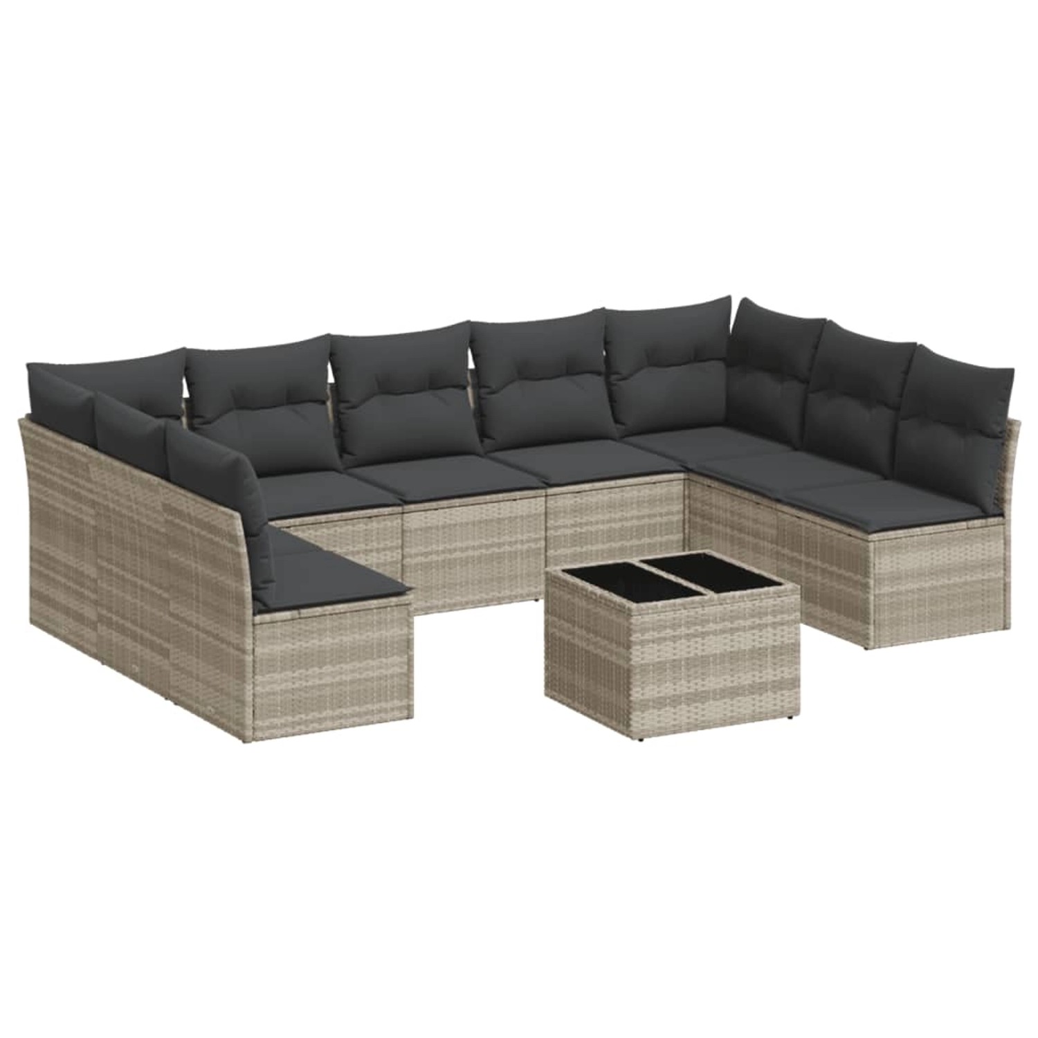 vidaXL 10-Tlg Garten-Sofagarnitur mit Kissen Hellgrau Poly Rattan 3249921 günstig online kaufen
