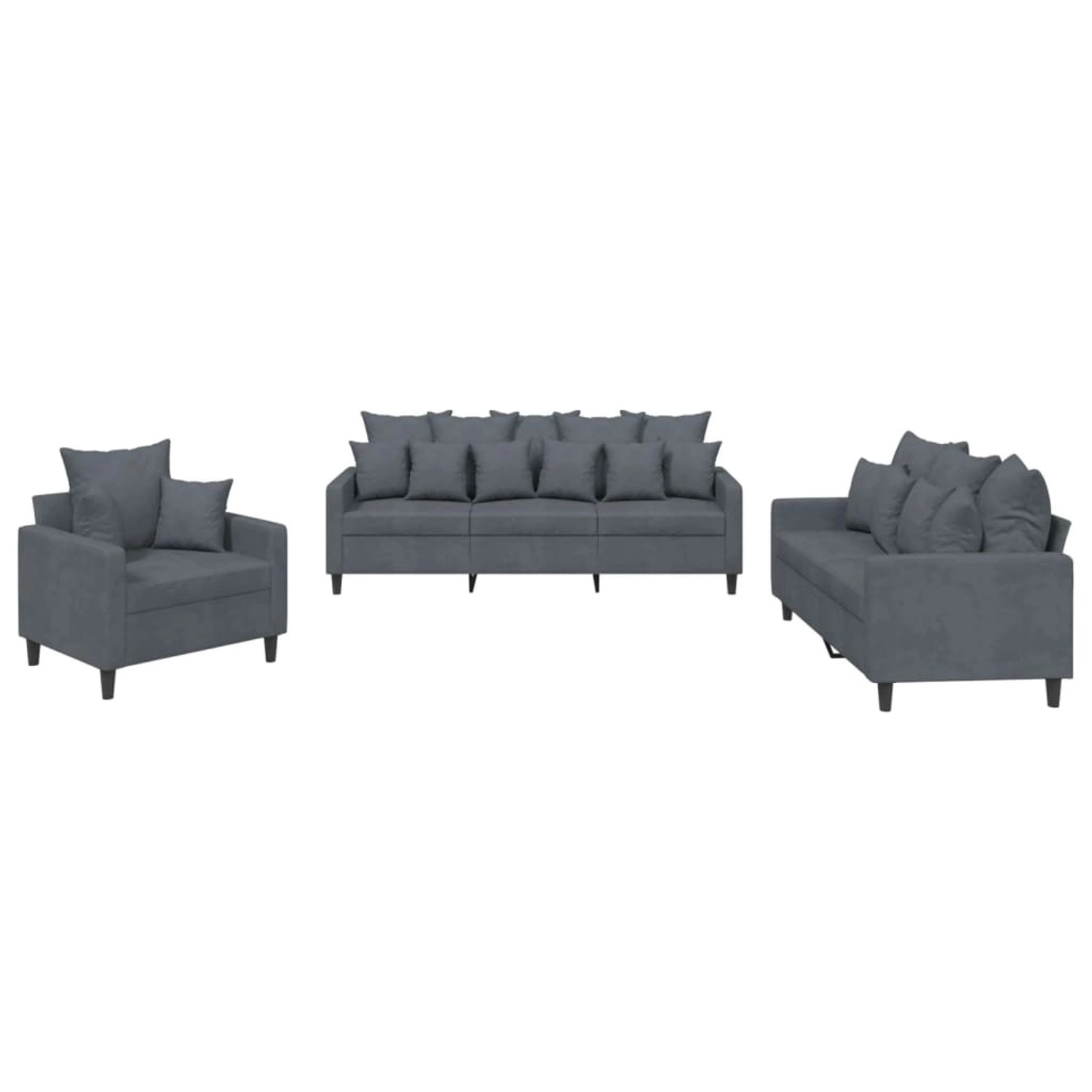 vidaXL 3-Tlg Sofagarnitur mit Kissen Dunkelgrau Samt 3201681 günstig online kaufen