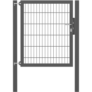 Anthrazitfarbenes Gartentor Flexo Plus, 100x120 cm, mit Pfosten. Zauntor aus Stahl mit Doppelstabmatte.