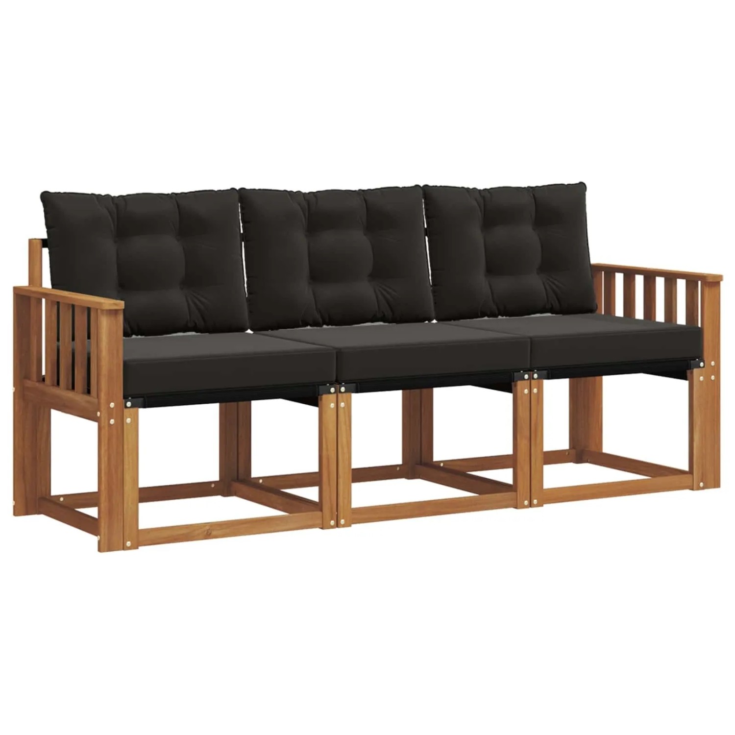 vidaXL Outdoor-Sofagarnitur mit Kissen 3-Tlg Natur und Schwarz 3368351