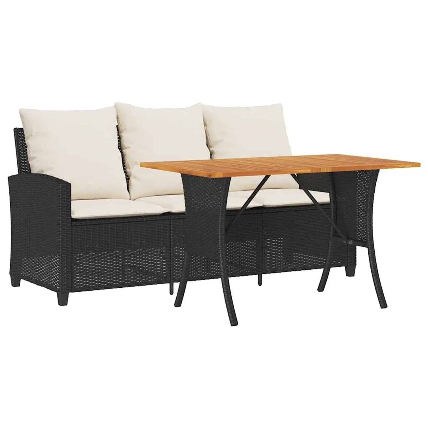 vidaXL Gartensofa 3-Sitzer mit Kissen & Tisch Schwarz Poly Rattan 4103854