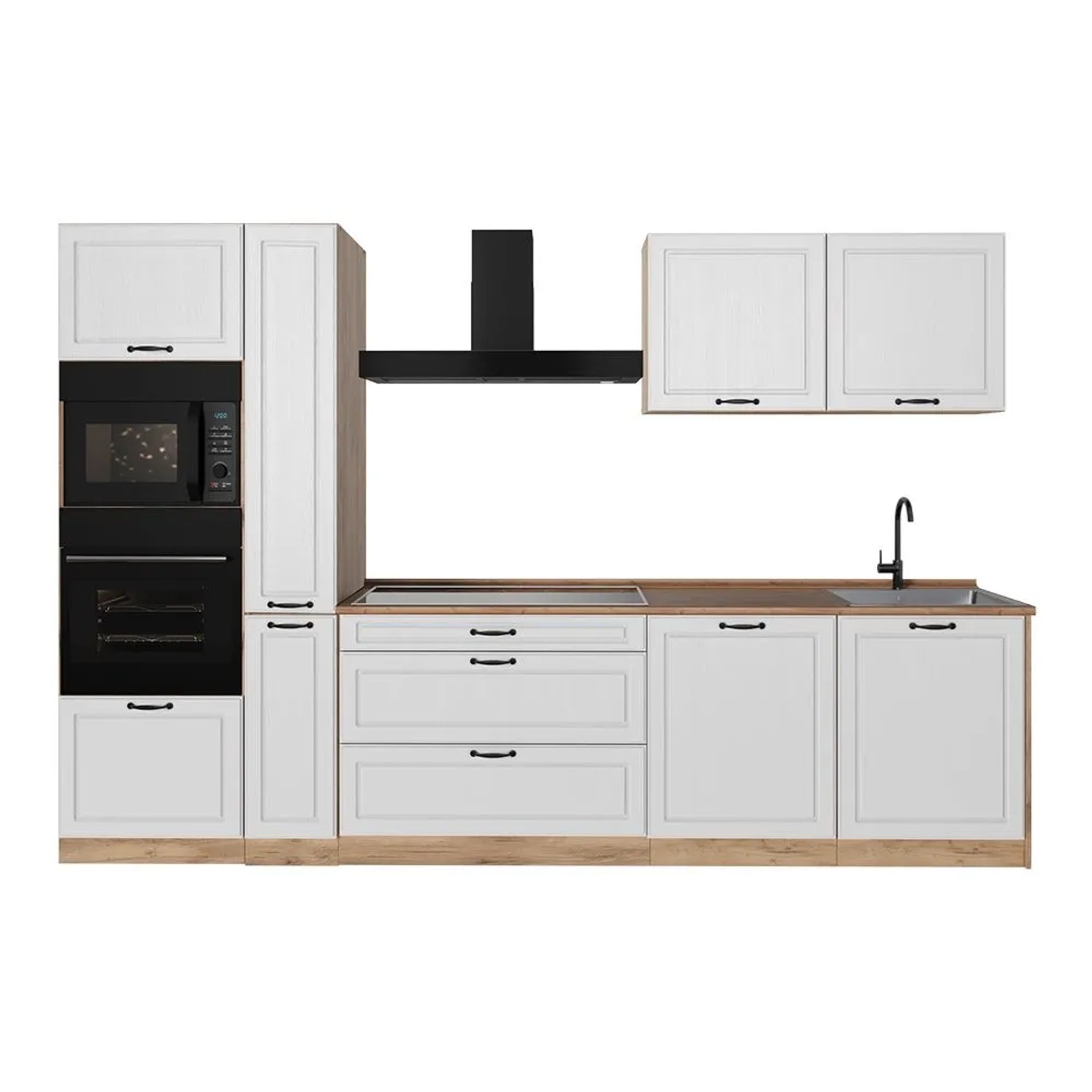Vicco Küchenzeile R-Line Weiß Landhaus/Goldkraft Eiche 310 x 207 Arbeitsplatte Goldkraft Eiche Art Nr 67951