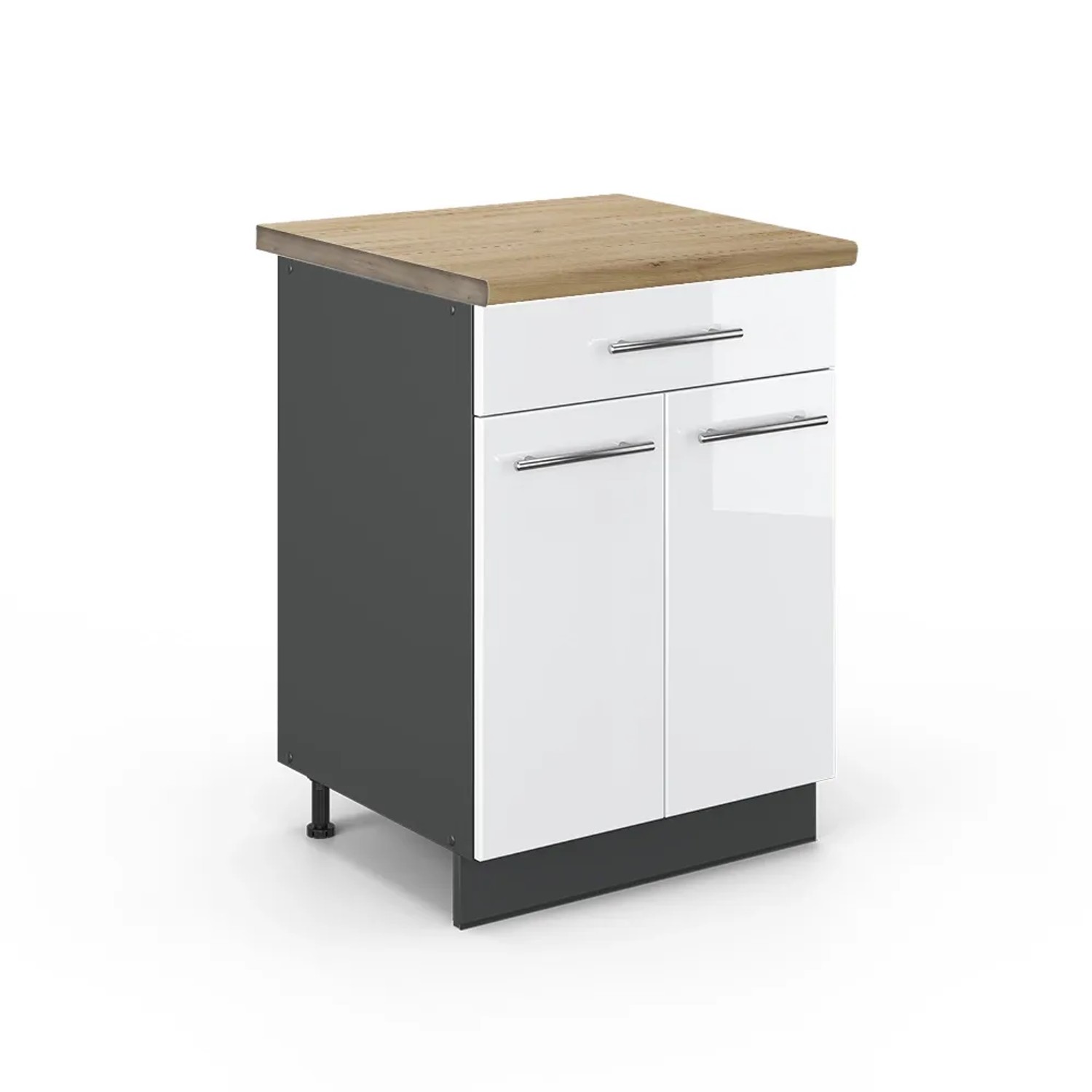 Vicco Küchenunterschrank Fame-Line Weiß Hochglanz/Anthrazit 60 cm mit Schublade AP Eiche