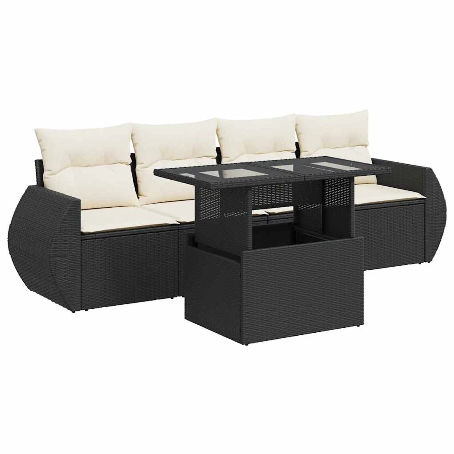 vidaXL 5-Tlg Garten-Sofagarnitur mit Kissen Schwarz Poly Rattan 3326557 günstig online kaufen