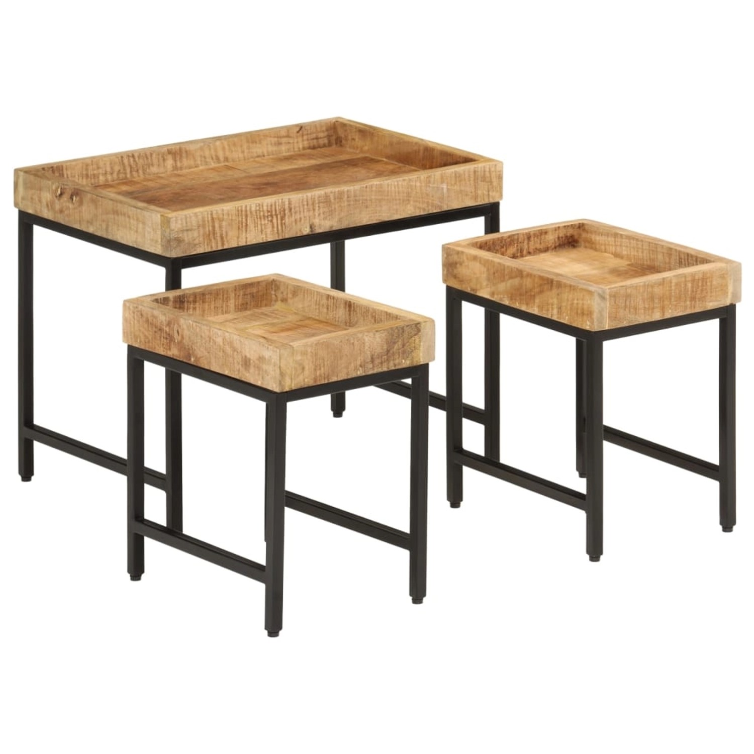 vidaXL Satztische 3 Stk. Raues Massivholz Mango und Eisen 372732 günstig online kaufen