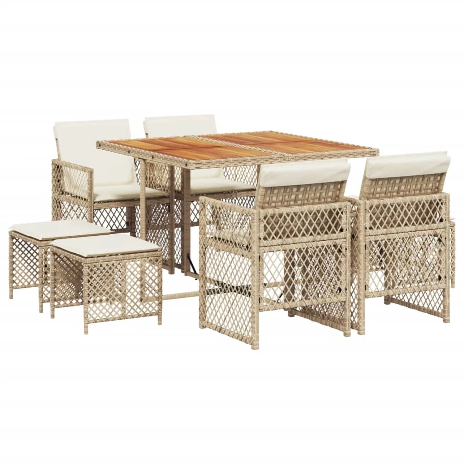 vidaXL 9-Tlg Garten-Essgruppe mit Kissen Beige Poly Rattan 3210784 günstig online kaufen