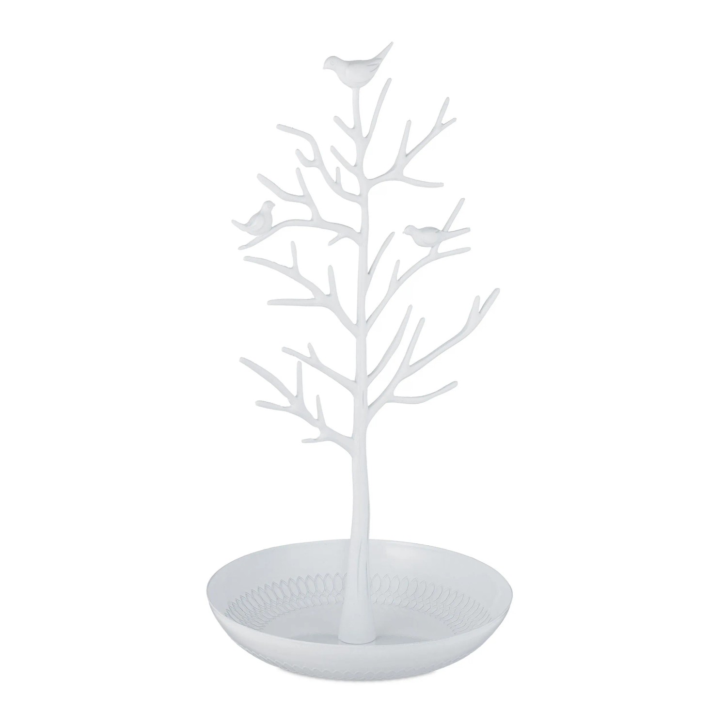 Relaxdays Schmuckständer Baum Zink Weiß mit Ablage 30 cm x 16 cm x 15 cm 340 g