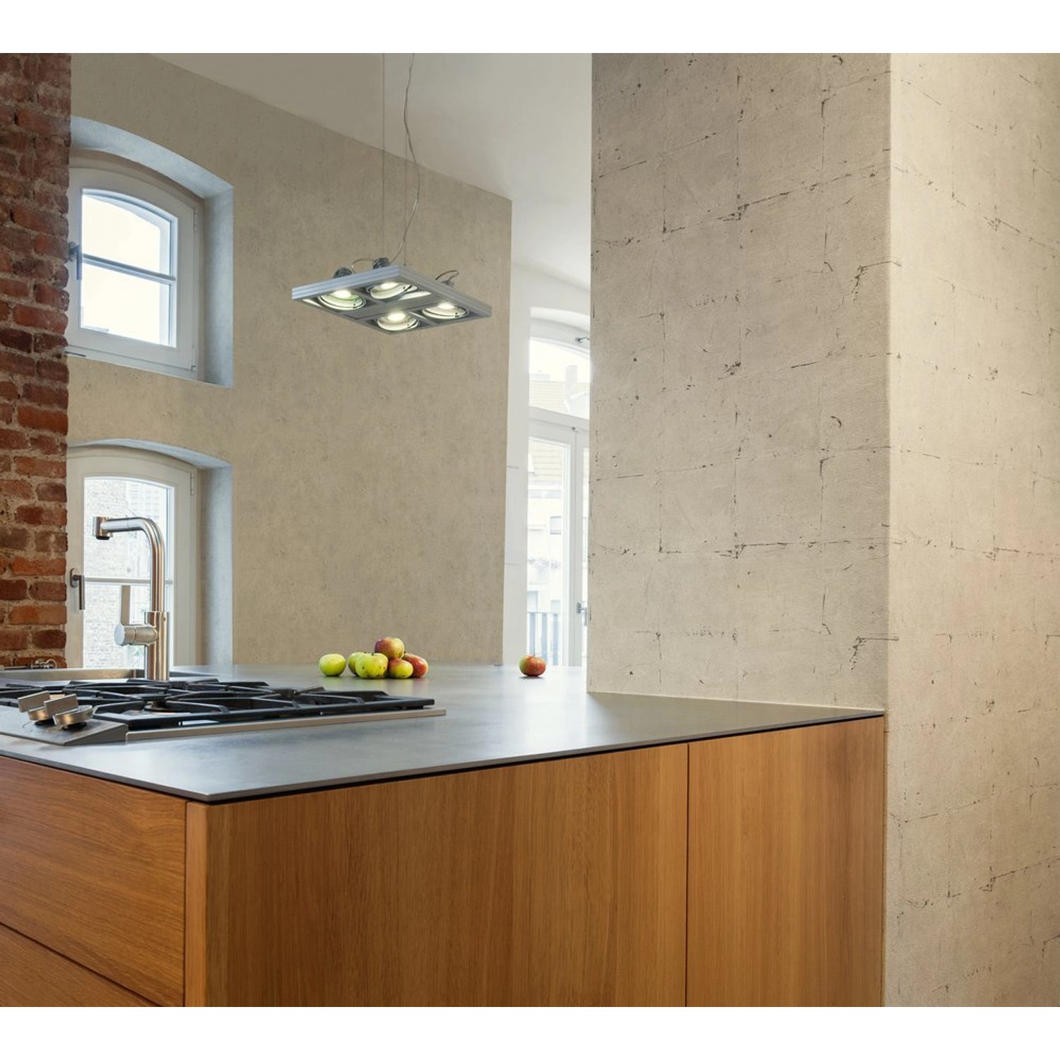 Dunkelgraue Daniel Hechter Vliestapete Uni marmoriert in moderner Küche.