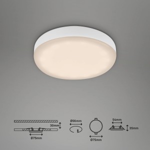 Weißer Briloner LED Einbaustrahler Plat, 7,5 cm Durchmesser, warmweißes Licht.