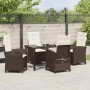 Braune 5-tlg. Garten Essgruppe aus Poly Rattan mit Tisch und Stühlen mit verstellbarer Rückenlehne.