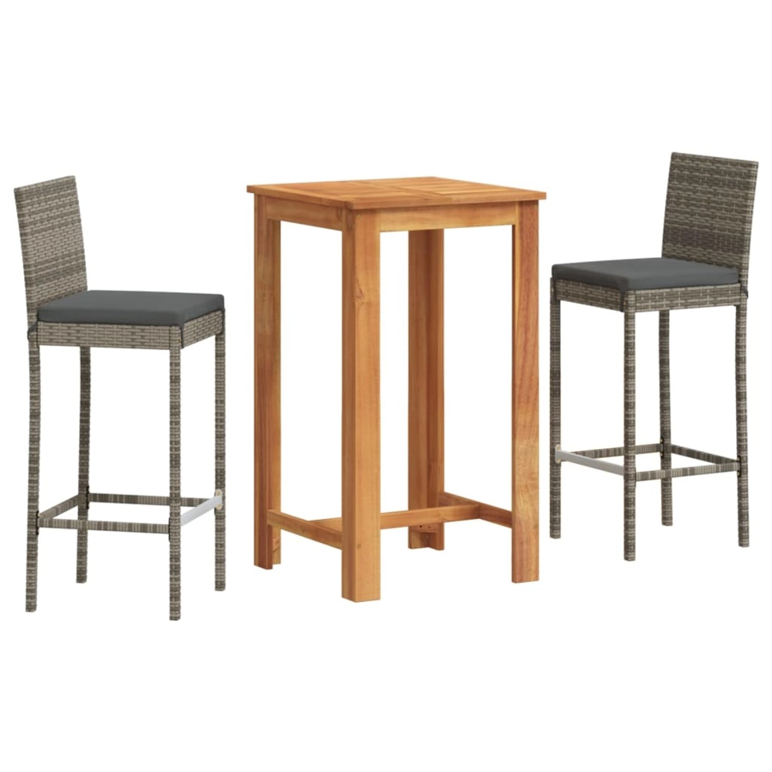 vidaXL 3-tlg Gartenbar-Set Grau Massivholz Akazie und Poly Rattan