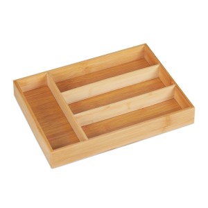 Relaxdays Besteckkasten Bambus MDF Natur 4 Fächer 35,5 cm x 26 cm x 5 cm 0,6 kg
