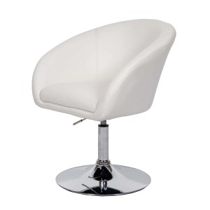 Weißer MCW Esszimmerstuhl F19 aus Kunstleder mit verchromtem Fuß und drehbarer Sitzfläche.