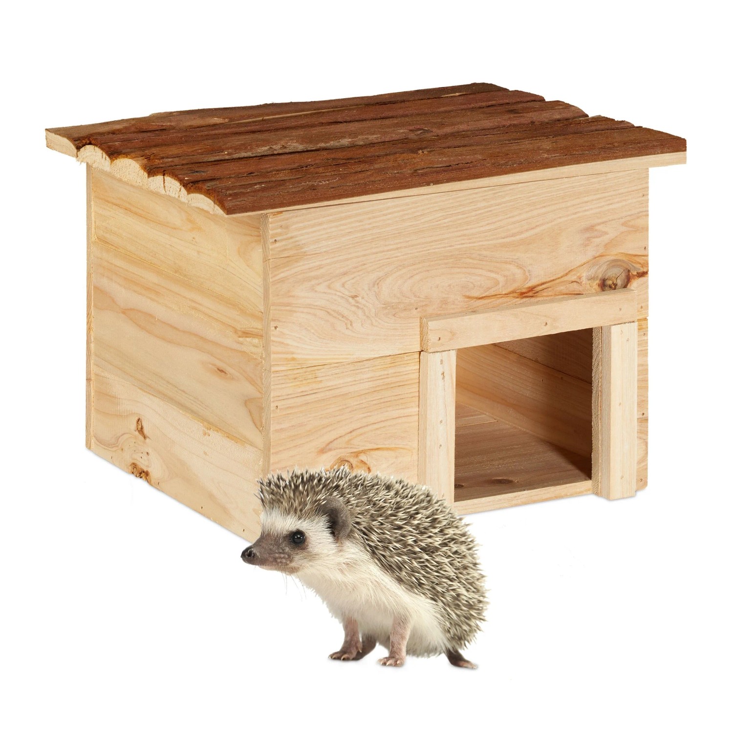 Relaxdays Igelhaus Tannenholz Natur mit 2 Räumen 22,5 cm x 32 cm x 27 cm 1,9 kg