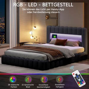 PXloue Polsterbett 160×200 mit Steckdosen & Hydraulischem Stauraum Linen Ohne Matratze Grau