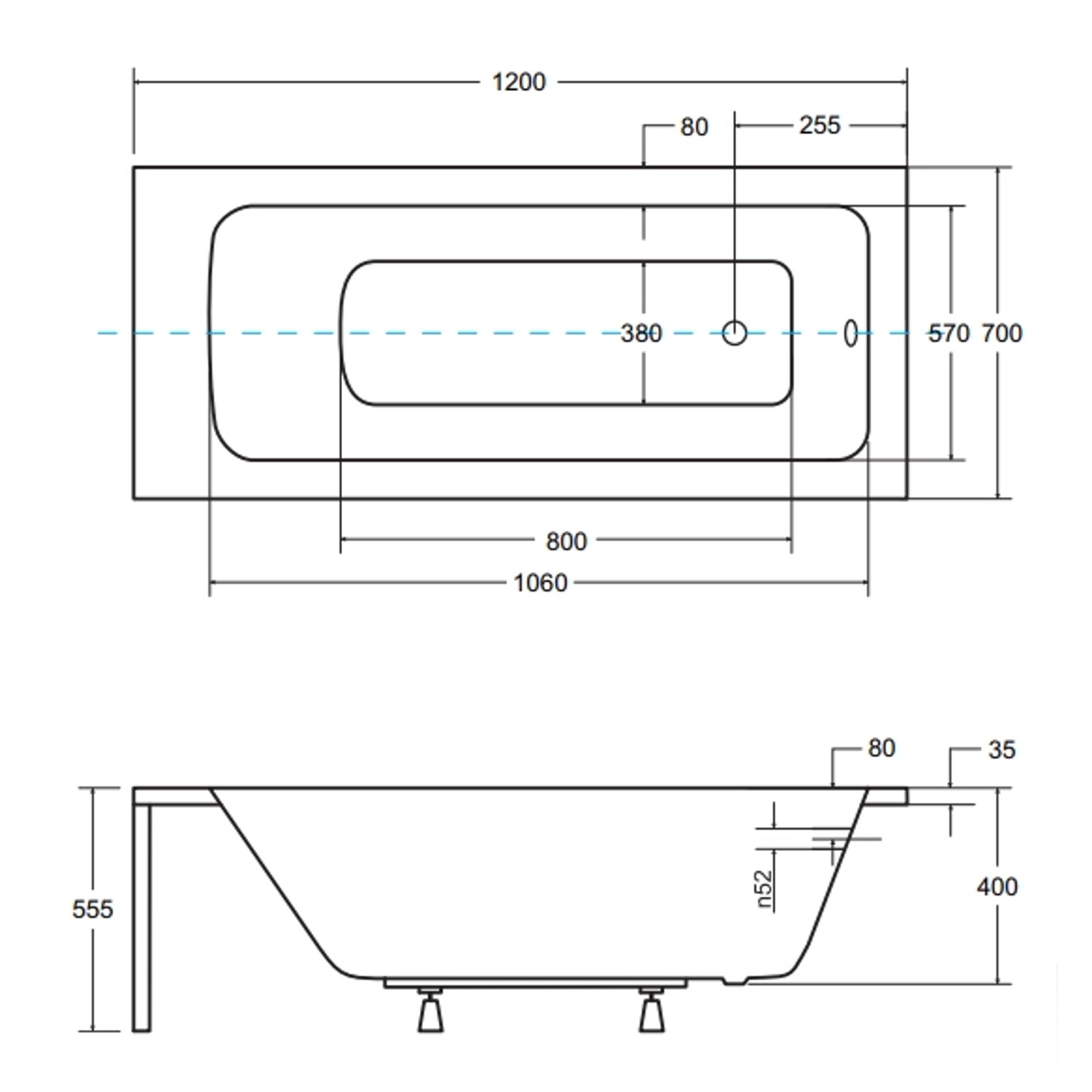 Bad Land Badewanne Rechteck TALIA 120x70 Ablauf Füße_5