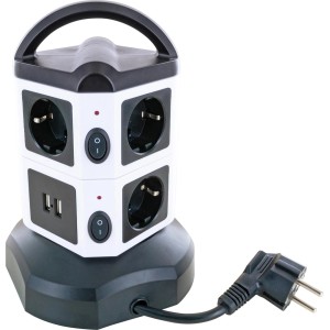 Schwaiger Steckdosentower mit 7 Schuko-Steckdosen, 2 USB-A Anschlüssen und 1,8 m Kabel.