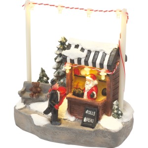 Beleuchteter LED-Weihnachtsmarktstand mit Bäckerei/Tannenbäumen, 2-fach sortiert, aus Polyresin.