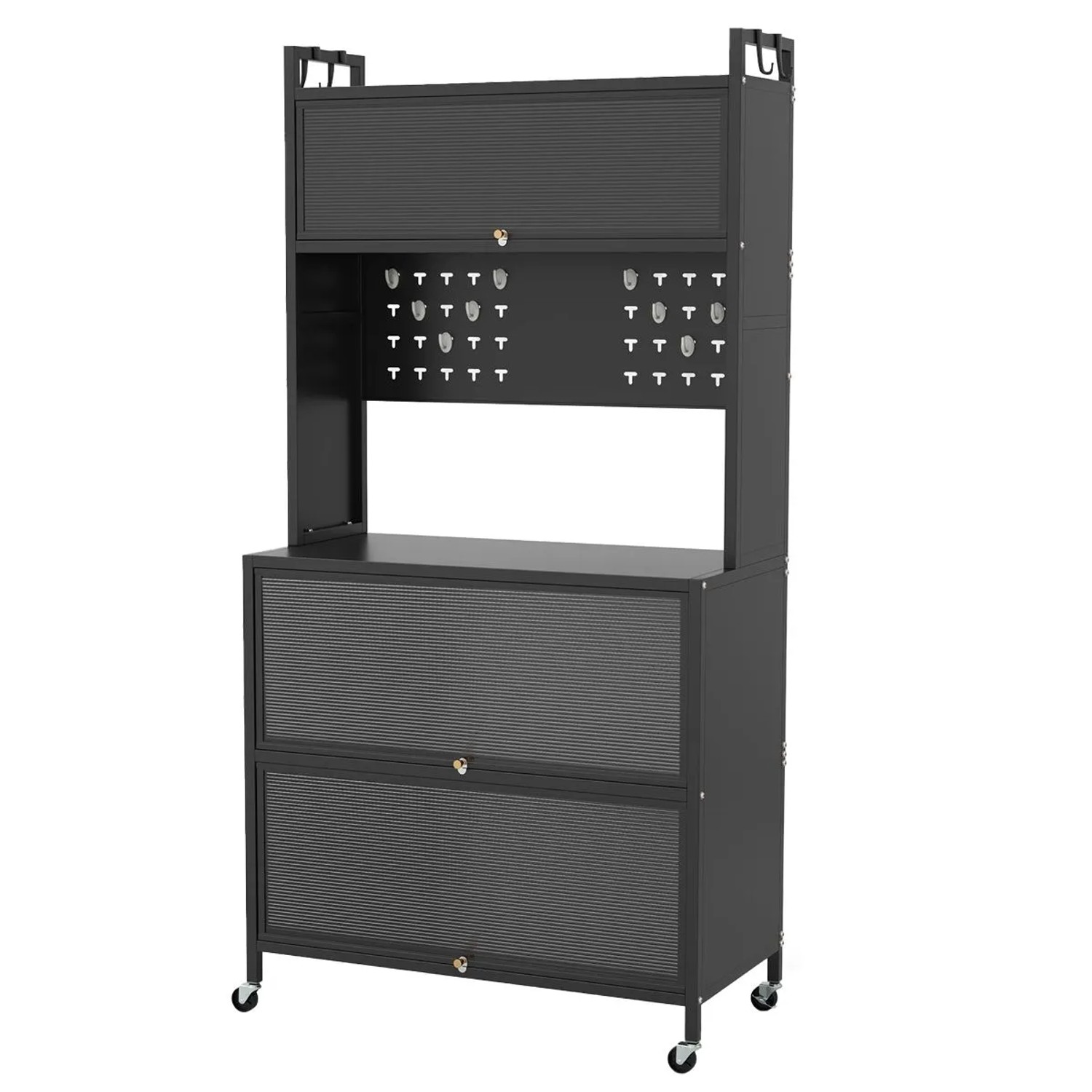 Costway Küchenregal mit Rollen Stecktafel & Haken 80 x 40 x 160 cm Schwarz