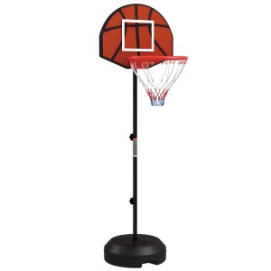 SPORTNOW Basketballständer mit rotem Backboard, schwarzem Stahlpfosten und stabiler, befüllbarer Basis, höhenverstellbar.