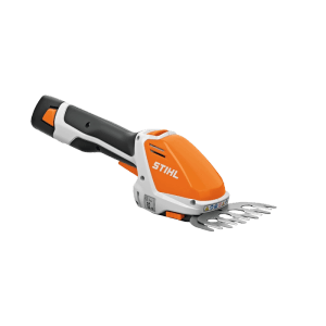 Stihl Akku-Strauchschere HSA 26 in Orange-Grau. Kompakte Akku-Heckenschere für Gartenpflege.