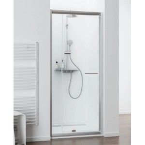 Schulte Ausziehtür Kristall/Trend, Echtglas klar hell, Chrom-Optik, 79-91x185 cm.