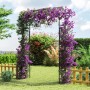 Schwarzer Costway Rosenbogen aus Metall, bewachsen mit lila Blüten, im Garten.