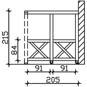 Technische Zeichnung: Skan Holz Seitenwand Andreaskreuz, 205x210 cm, Fichte weiß, Zubehör Terrassenüberdachung.