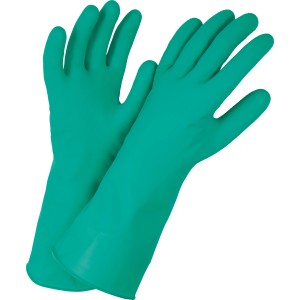 Grüne Haushaltshandschuhe, Größe M, aus Latex zum Schutz der Hände bei der Hausarbeit.
