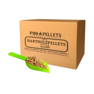PINI Hartholz Pellets 10 Kg in Kartonbox, Schaufel mit Holzpellets für BBQ, Grillen & Smoken mit Aroma.