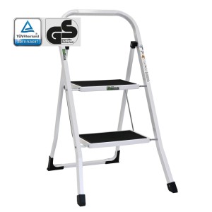TRUTZHOLM Trittleiter 2 Stufen Klappbar TÜV/GS 150 kg Anti-Rutsch Trittflächen Weiß