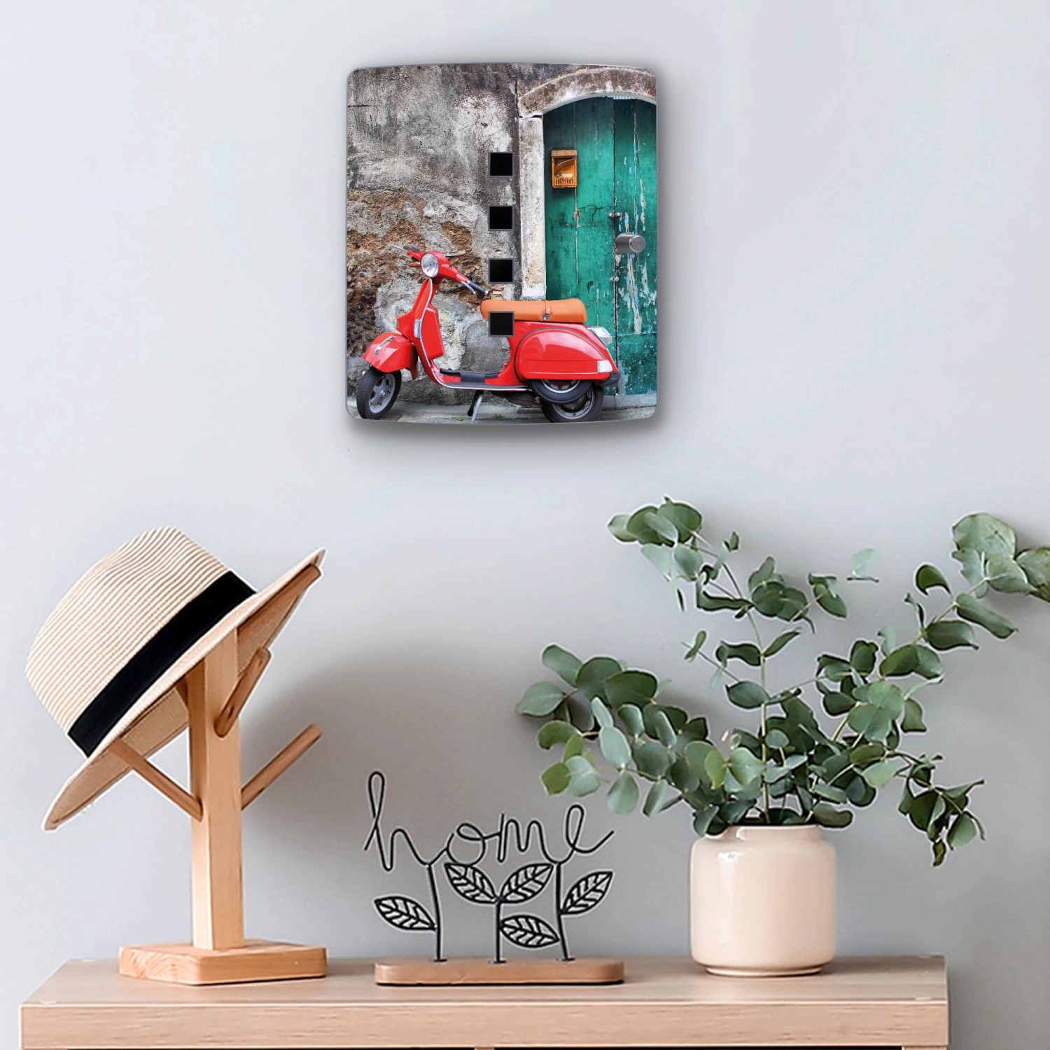 Design Schlüsselkasten aus Edelstahl mit Motiv Italienischer Roller für 10 Schlüssel.